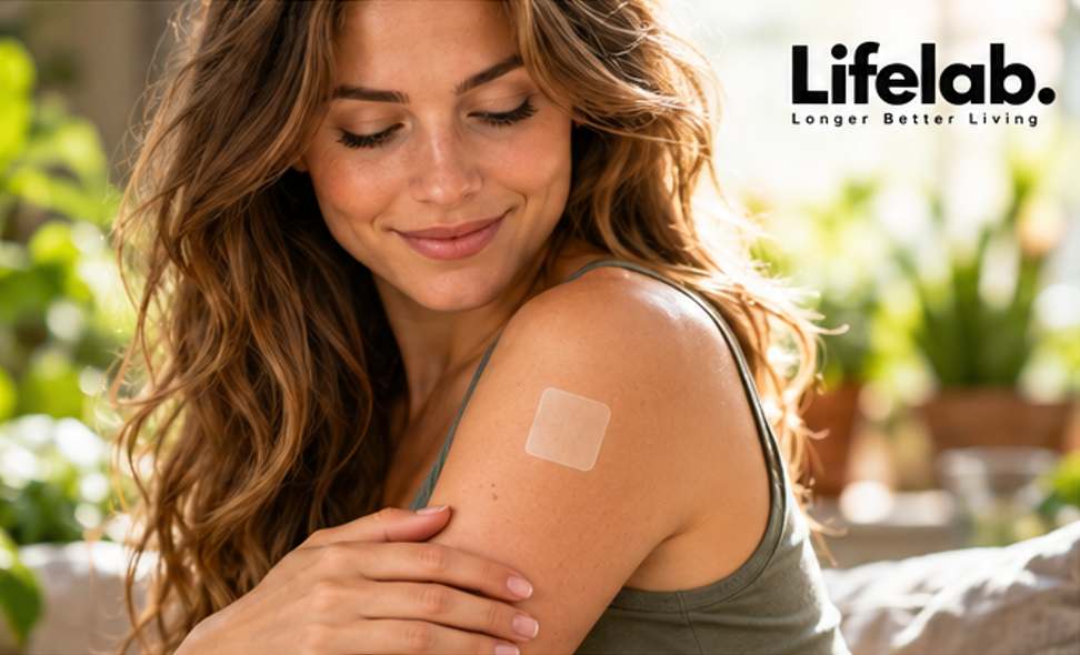 Vrouw met Lifelab CBD pleister op de bovenarm